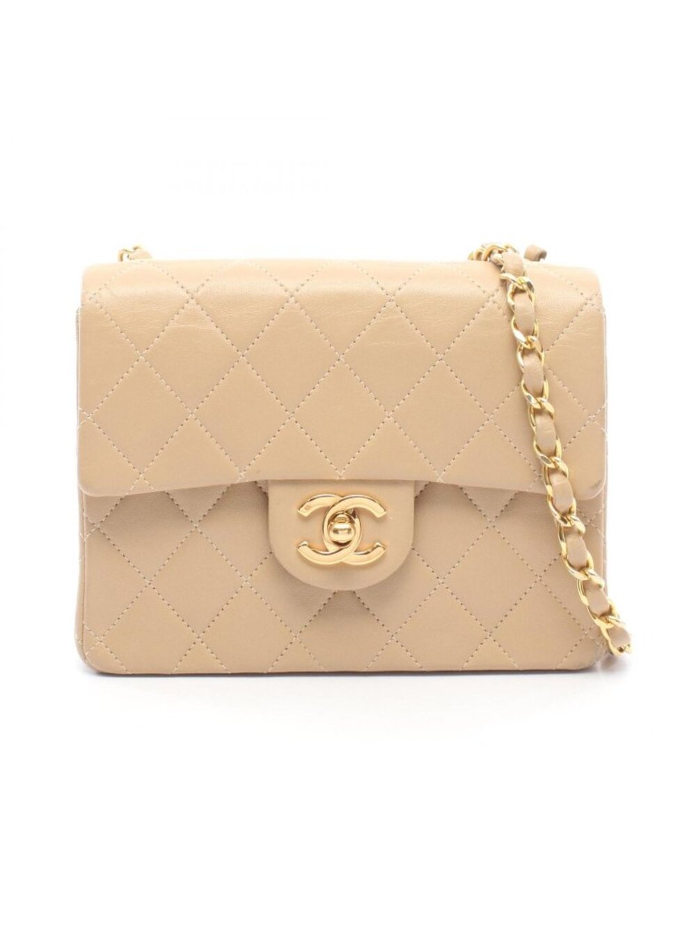 Chanel Shoulder Bag Mini Quilted Beige Lambskin Mini Chain